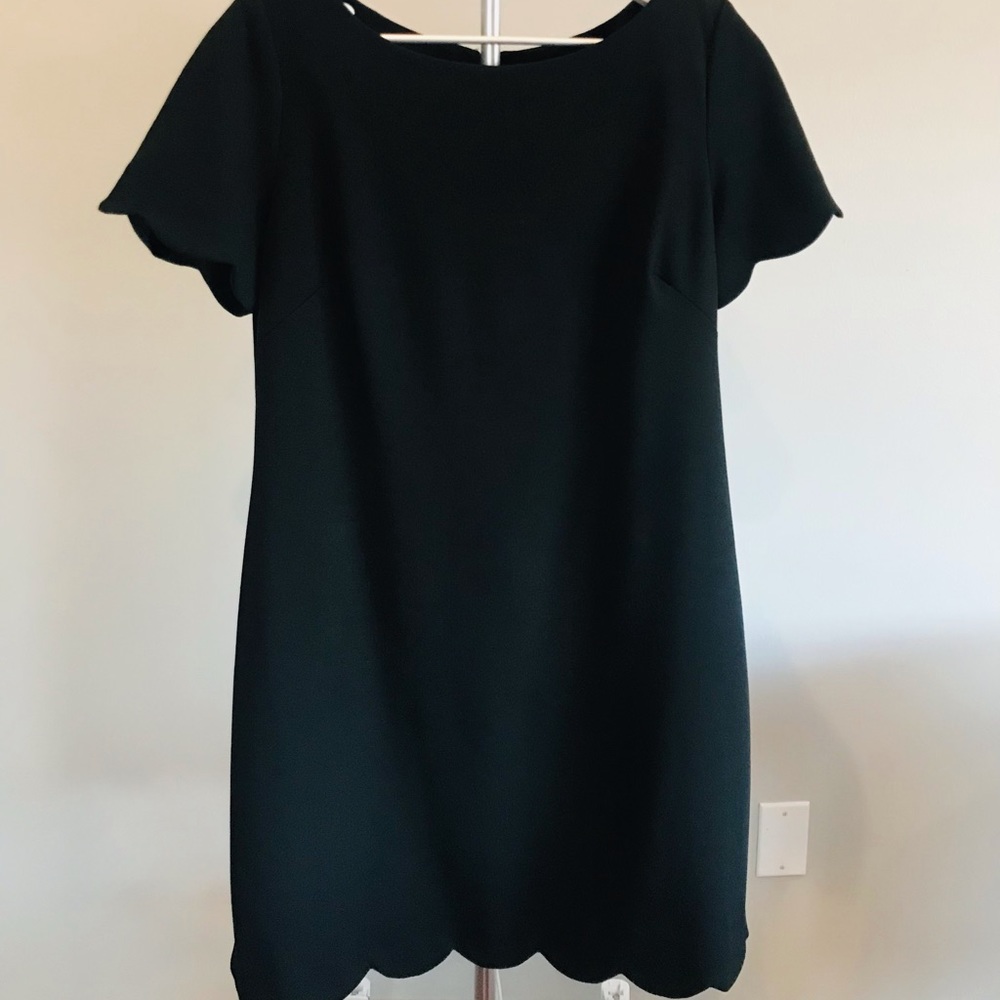 Anne Klein little black dress with scallop hem, size (12).